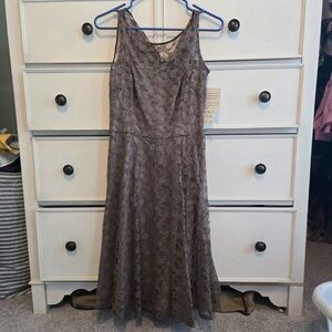 NWT Evan-Picone Taupe Floral Lace Sleeveless Fit & Flare Midi Dress - 4